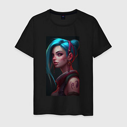 Футболка хлопковая мужская Jinx art Arcane League of Legends, цвет: черный