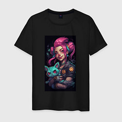 Футболка хлопковая мужская Jinx with cat art League of Legends, цвет: черный