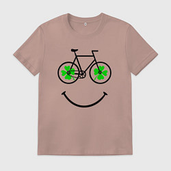 Футболка хлопковая мужская Клевер четырехлистный на колесах велосипеда, цвет: пыльно-розовый