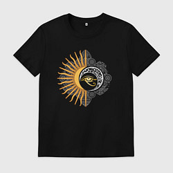 Футболка хлопковая мужская С солнцем и луной, цвет: черный