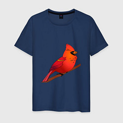 Футболка хлопковая мужская Птица красный кардинал, цвет: тёмно-синий