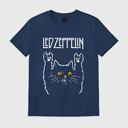 Футболка хлопковая мужская Led Zeppelin rock cat, цвет: тёмно-синий