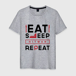 Футболка хлопковая мужская Надпись: eat sleep Hitman repeat, цвет: меланж