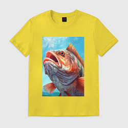 Футболка хлопковая мужская Рыба карп в очках, цвет: желтый
