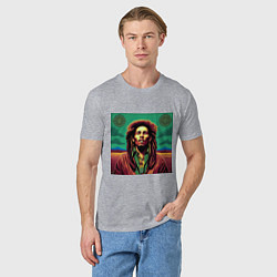 Футболка хлопковая мужская Digital Art Bob Marley in the field, цвет: меланж — фото 2