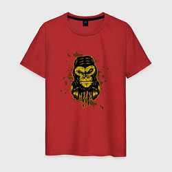 Футболка хлопковая мужская Крутая горилла с наушниками, цвет: красный