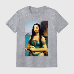 Футболка хлопковая мужская Мона Лиза на пляже - Биарриц - Франция, цвет: меланж