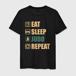 Футболка хлопковая мужская Eat sleep judo, цвет: черный