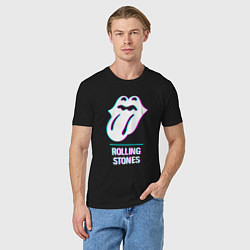 Футболка хлопковая мужская Rolling Stones glitch rock, цвет: черный — фото 2