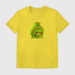 Футболка хлопковая мужская Веселый зеленый будильник, цвет: желтый