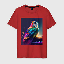 Футболка хлопковая мужская Музыкальная сова - нейросеть, цвет: красный