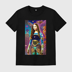 Футболка хлопковая мужская Мона Лиза наших дней - нейросеть - фантазия, цвет: черный