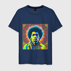 Футболка хлопковая мужская Jimi Hendrix Magic Glitch Art, цвет: тёмно-синий