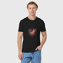 Футболка хлопковая мужская Сердце с цветами флаг США, цвет: черный — фото 2