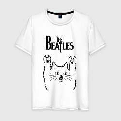 Футболка хлопковая мужская The Beatles - rock cat, цвет: белый
