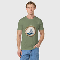 Футболка хлопковая мужская Яхта в море, цвет: авокадо — фото 2