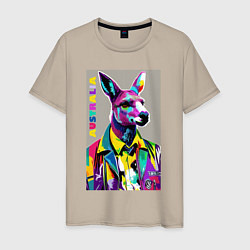 Футболка хлопковая мужская Kangaroo - Australia - pop art, цвет: миндальный