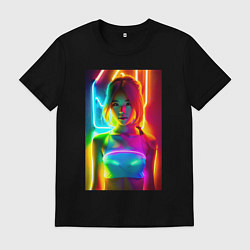 Мужская футболка Japanese girl - neon glow - neural network