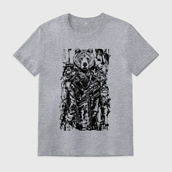 Футболка хлопковая мужская Медведь в кожанке - нейросеть, цвет: меланж