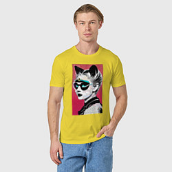 Футболка хлопковая мужская Cat girl in a mask - neural network - pop art, цвет: желтый — фото 2