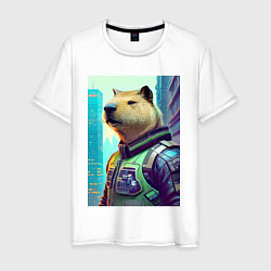 Футболка хлопковая мужская Capybara - neural network - cyberpunk, цвет: белый