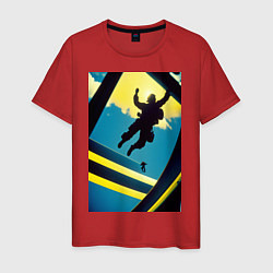 Футболка хлопковая мужская Два парашютиста, цвет: красный