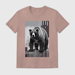 Футболка хлопковая мужская Могучий медвежара в городе - нейросеть, цвет: пыльно-розовый