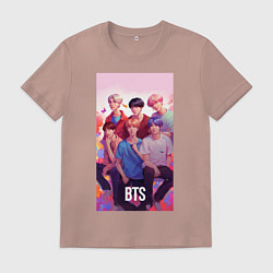 Футболка хлопковая мужская BTS art anime style, цвет: пыльно-розовый