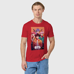 Футболка хлопковая мужская BTS kpop anime, цвет: красный — фото 2