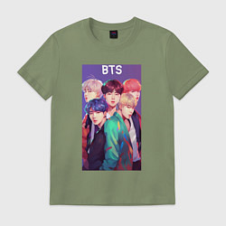 Футболка хлопковая мужская Anime BTS style, цвет: авокадо