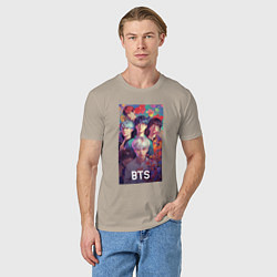 Футболка хлопковая мужская BTS anime kpop, цвет: миндальный — фото 2