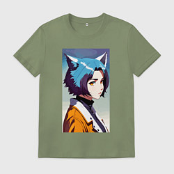 Футболка хлопковая мужская Девчонка-волчонок - нейросеть - аниме, цвет: авокадо
