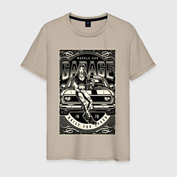 Футболка хлопковая мужская Muscle cars garage, цвет: миндальный