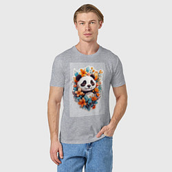 Футболка хлопковая мужская Черно-белая панда, цвет: меланж — фото 2
