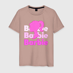 Футболка хлопковая мужская Логотип Барби объемный, цвет: пыльно-розовый