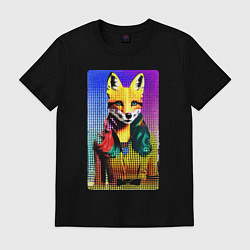 Футболка хлопковая мужская Fox girl - fashionista - pop art, цвет: черный
