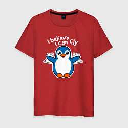 Футболка хлопковая мужская Fly penguin, цвет: красный