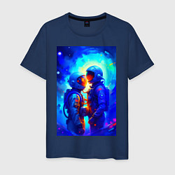 Футболка хлопковая мужская Космическая любовь - нейросеть, цвет: тёмно-синий