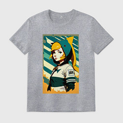 Футболка хлопковая мужская Девчонка-акулёнок - фурри - аниме, цвет: меланж