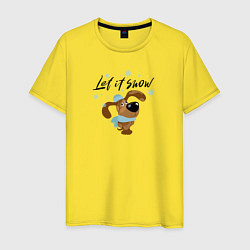 Футболка хлопковая мужская Собака с надписью: Let it snow, цвет: желтый