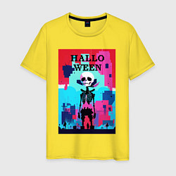 Футболка хлопковая мужская Funny skeleton - pop art - pixels halloween, цвет: желтый