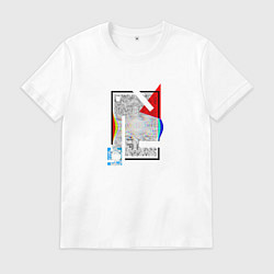 Футболка хлопковая мужская Геометрическая абстракция треугольник, квадрат, цвет: белый