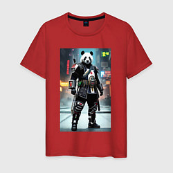 Футболка хлопковая мужская Panda cyber samurai, цвет: красный