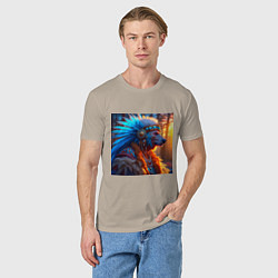 Футболка хлопковая мужская Медведь-индеец от нейросети, цвет: миндальный — фото 2