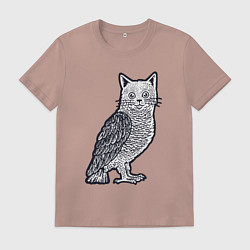 Футболка хлопковая мужская Кошка сова, цвет: пыльно-розовый