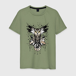 Футболка хлопковая мужская Сова викинга, цвет: авокадо