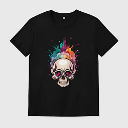 Футболка хлопковая мужская Гламурный череп, цвет: черный