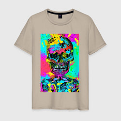 Футболка хлопковая мужская Cool skull - pop art - vogue, цвет: миндальный