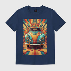 Футболка хлопковая мужская Ретро машина в ярких цветах, цвет: тёмно-синий