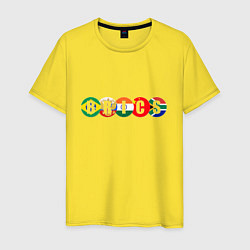 Футболка хлопковая мужская Надпись: BRICS с флагами государств участников, цвет: желтый